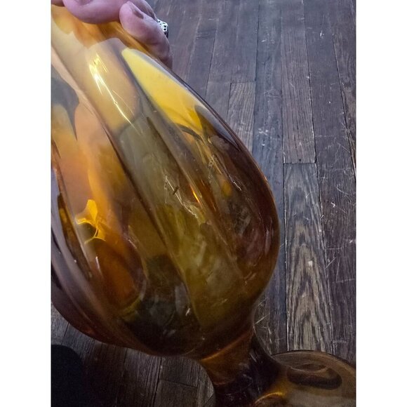 Vintage Viking Glass 6-Petal Light Gold Amber Swung Glass Vase MCM 23" - Picture 16 of 16
